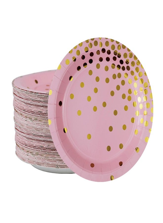 Ottin Pink and Gold Foil Dots Party Paper Plates 9'' Disposable Dinner Plates 120 counts for Birthday Party Wedding Decorations Bridal Shower Graduation Engagement - Image 1