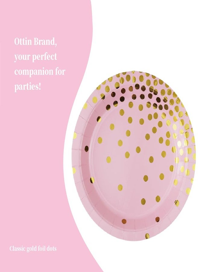 Ottin Pink and Gold Foil Dots Party Paper Plates 9'' Disposable Dinner Plates 120 counts for Birthday Party Wedding Decorations Bridal Shower Graduation Engagement - Image 3
