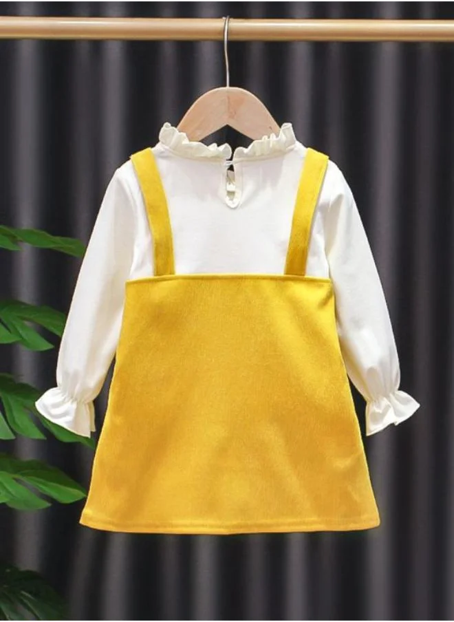 YUNIQEE Yellow A-Line Crew Neck Plain Dress
