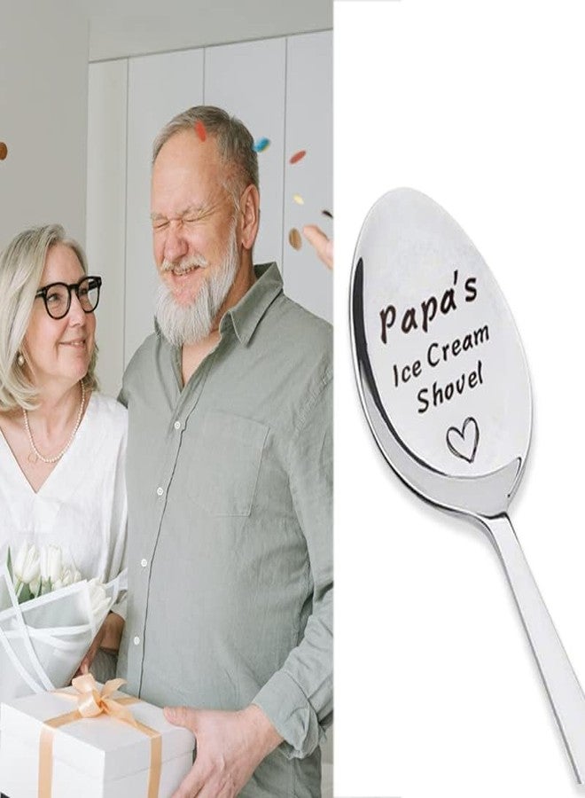 Kefley Papa Birthday Christmas Gifts for Dad Grandad Gifts from Grandchildren Papa Daddy Gift from Daughter Son Grandpa Grandfather's Day Gifts from Granddaughter Grandson Papa Ice Cream Spoon - Image 3