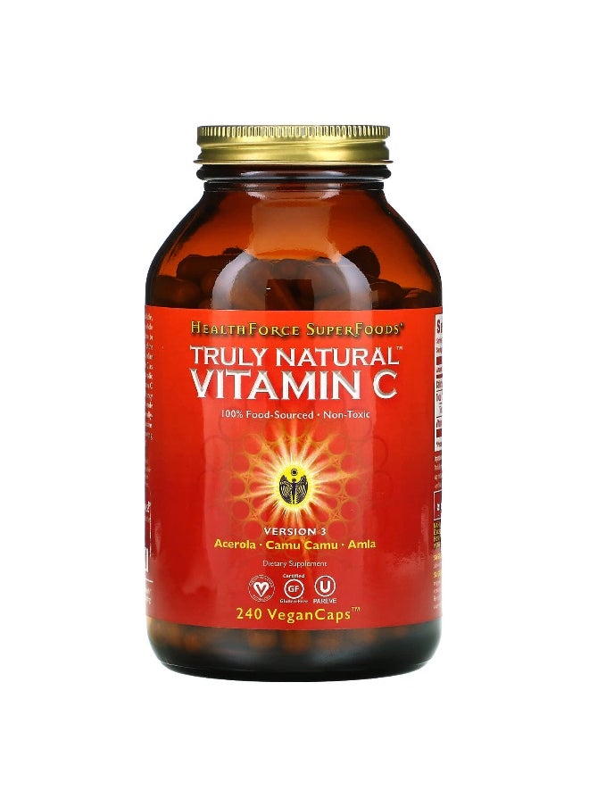 HEALTHFORCE SUPERFOODS HealthForce Superfoods, Truly Natural Vitamin C, Version 3, 374 mg, 240 Vegan Caps (46.75 mg per Capsule)  - Image 1