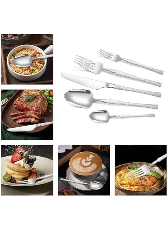 Beauenty 30-Piece Elegant Stainless Steel Cutlery Set, Dishwasher Safe Mirror Polished Tableware for 6 people, Exquisite Dinnerware Including Steak Knives/Forks/Spoons/Dessert Spoons (Silver 30L) - Image 4