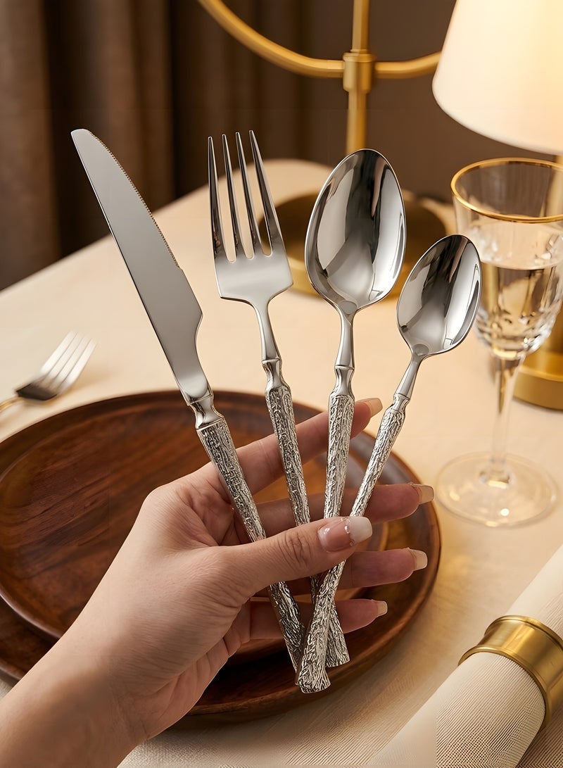 Beauenty 30-Piece Elegant Stainless Steel Cutlery Set, Dishwasher Safe Mirror Polished Tableware for 6 people, Exquisite Dinnerware Including Steak Knives/Forks/Spoons/Dessert Spoons (Silver 30L) - Image 3