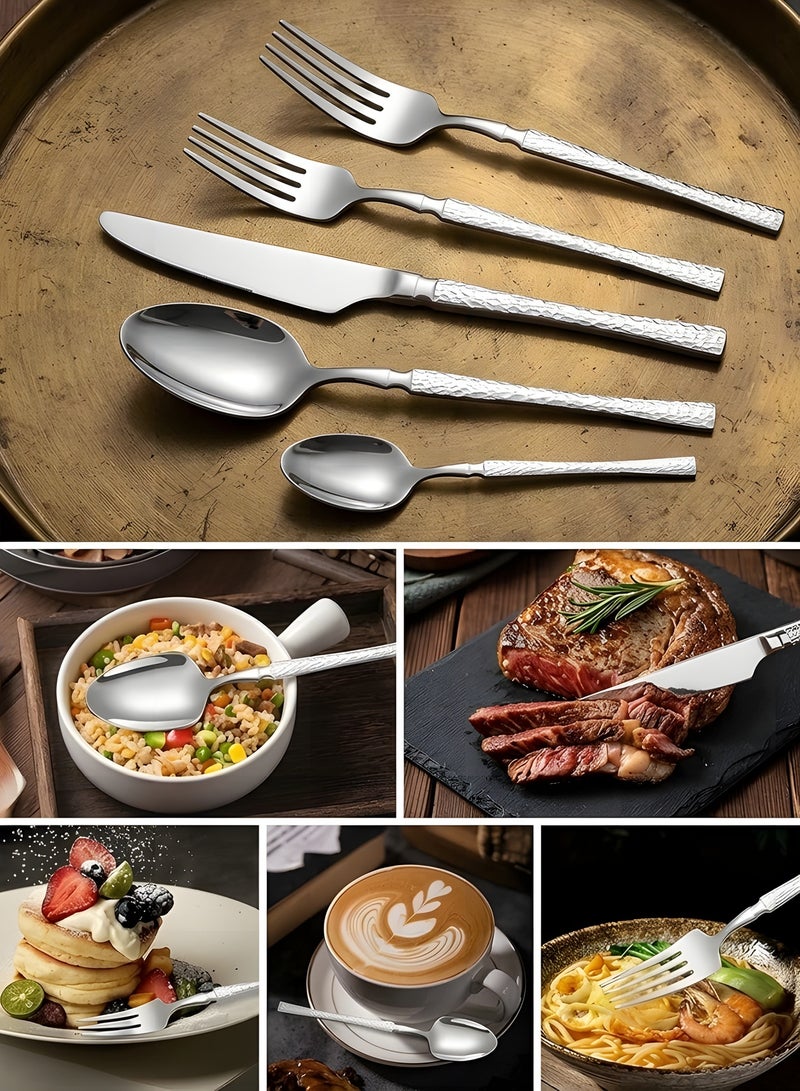 Beauenty 30-Piece Elegant Stainless Steel Cutlery Set, Dishwasher Safe Mirror Polished Tableware for 6 people, Exquisite Dinnerware Including Steak Knives/Forks/Spoons/Dessert Spoons (Silver 30L) - Image 4