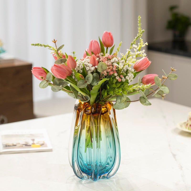 YACSNBF Hand Blown Glass Flower vases, Unique Glass vases, Wide Mouth vases, Small Modern Art Deco Glass vases for Home Living Room, Office, Table centerpieces, Bookshelves and Wedding Decorations - Image 2