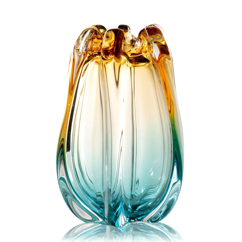 YACSNBF Hand Blown Glass Flower vases, Unique Glass vases, Wide Mouth vases, Small Modern Art Deco Glass vases for Home Living Room, Office, Table centerpieces, Bookshelves and Wedding Decorations - Image 1