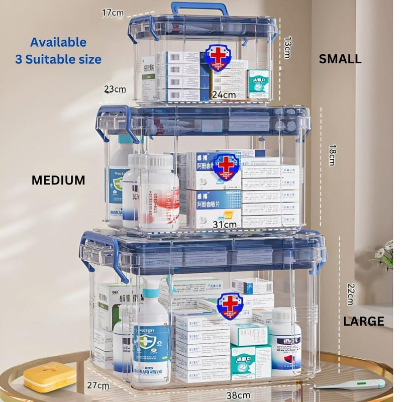 HOOPVOOL صندوق تخزين الأدوية البلاستيكي الشفاف المنظم، مجموعة الطوارئ العائلية مع علبة حبوب قابلة للإزالة حاوية محمولة قابلة للقفل، منظم للأعمال الفنية والتجميلية المنزلية (أزرق، صغير) - Image 3