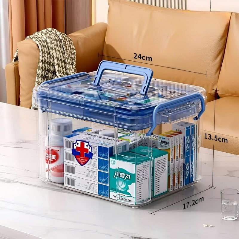 HOOPVOOL صندوق تخزين الأدوية البلاستيكي الشفاف المنظم، مجموعة الطوارئ العائلية مع علبة حبوب قابلة للإزالة حاوية محمولة قابلة للقفل، منظم للأعمال الفنية والتجميلية المنزلية (أزرق، صغير) - Image 2