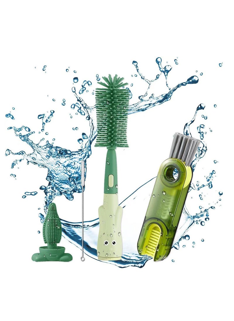 0TO1 TECH 4 Pcs Bottle Brush Cleaner Kit, Silicone Nipple Brushes For Baby Bottles, Travel Baby Bottle Brush Set, 360°Deep Clean For Bottle,  Nipple  - Image 1