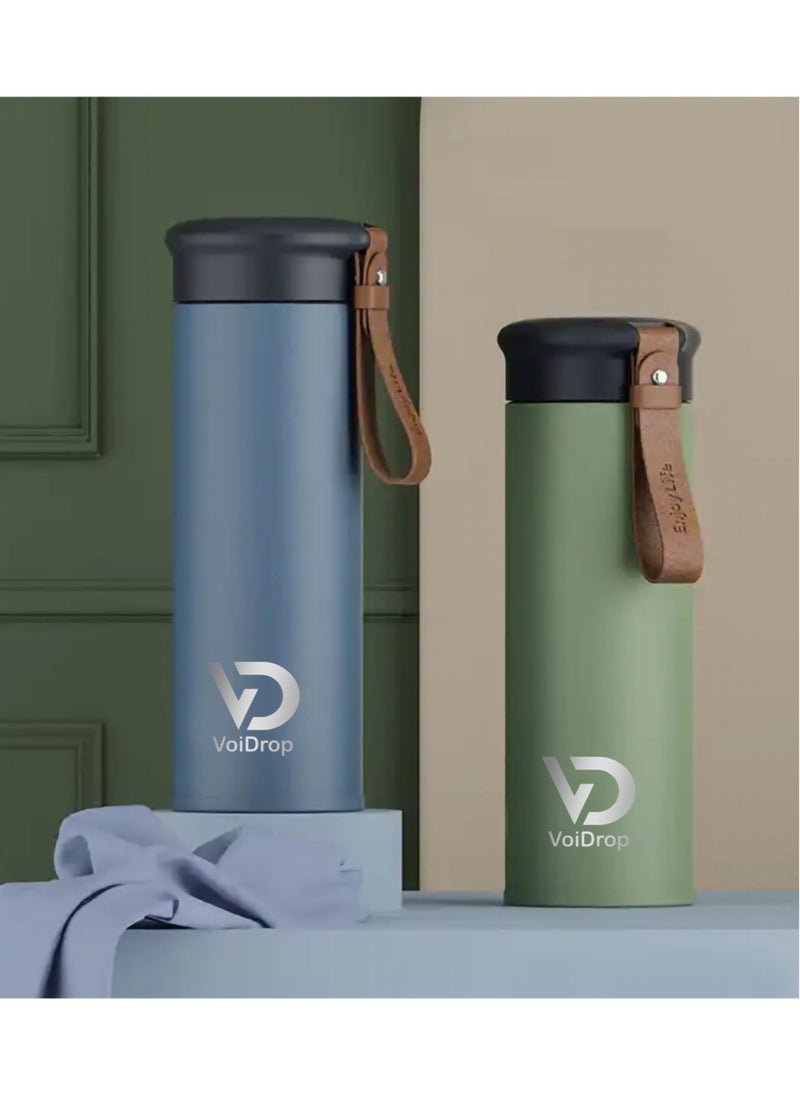 VoiDrop - Small Insulated Water Bottle 450ml Stainless Steel Water Bottle With Filter Water Bottle With PU Strap Hydrate Water Bottle Tumbler Water Bottle With Powder Coated (ROYAL BLUE) 16oz - Image 1