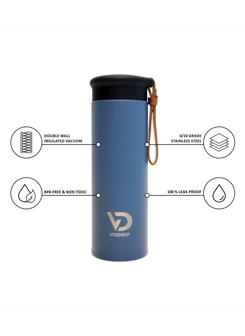 VoiDrop - Small Insulated Water Bottle 450ml Stainless Steel Water Bottle With Filter Water Bottle With PU Strap Hydrate Water Bottle Tumbler Water Bottle With Powder Coated (ROYAL BLUE) 16oz - Image 1