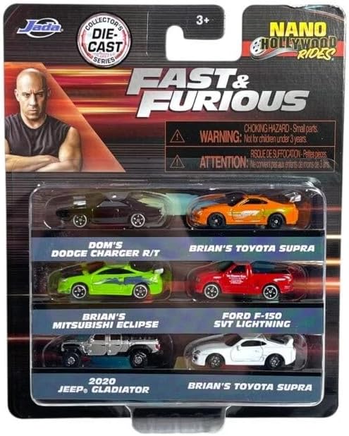 JADA Fast and Furious Nano 6-Pack Die-Cast Collectible Model Cars with Opening Doors, Freewheel Vehicle, Officially Licensed Collectible Toy Mini Vehicles, 1.65" Scale, Multicolor - Image 1