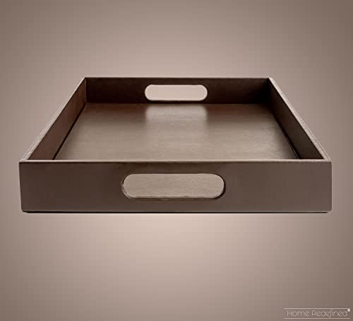Home Redefined Beautiful Modern Elegant 17.5"x12" Rectangle Classic Brown Faux Leather Decorative Tray Ottoman Coffee Table Perfume Living Room Kitchen Serving Tray with Handles for All Occasion's - Image 4