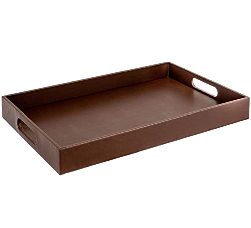 Home Redefined Beautiful Modern Elegant 17.5"x12" Rectangle Classic Brown Faux Leather Decorative Tray Ottoman Coffee Table Perfume Living Room Kitchen Serving Tray with Handles for All Occasion's - Image 1