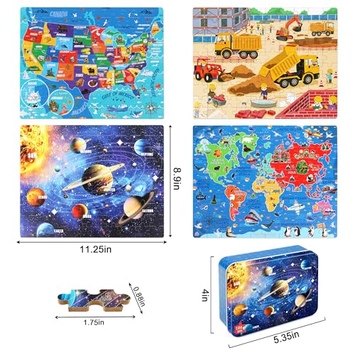 LELEMON 100 Pieces Puzzles for Kids Ages 48 4 Set Kids Puzzle Ages 68United States World Solar System Construction Site Children Learning Educational Puzzless Toys for Boys and Girls - Image 5