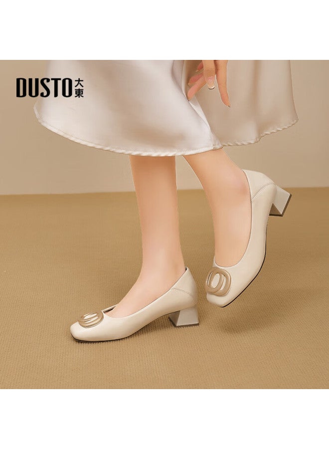 DUSTO Da Dong Commuter Shoes أحذية نسائية ربيع جديد أنيقة كتلة كعب منتصف كعب انزلق على اصبع قدم مربع مشبك زخرفة C0048 - Image 2