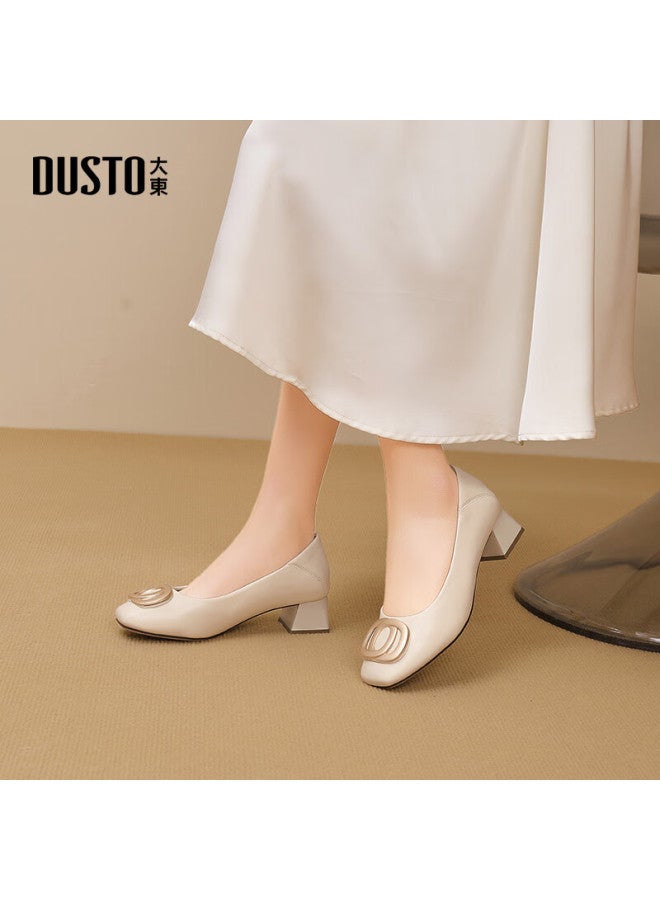 DUSTO Da Dong Commuter Shoes أحذية نسائية ربيع جديد أنيقة كتلة كعب منتصف كعب انزلق على اصبع قدم مربع مشبك زخرفة C0048 - Image 1