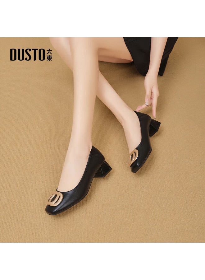 DUSTO Da Dong Commuter Shoes أحذية نسائية ربيع جديد أنيقة كتلة كعب منتصف كعب انزلق على اصبع قدم مربع مشبك زخرفة C0048 - Image 4