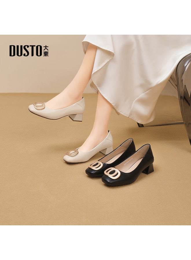 DUSTO Da Dong Commuter Shoes أحذية نسائية ربيع جديد أنيقة كتلة كعب منتصف كعب انزلق على اصبع قدم مربع مشبك زخرفة C0048 - Image 5