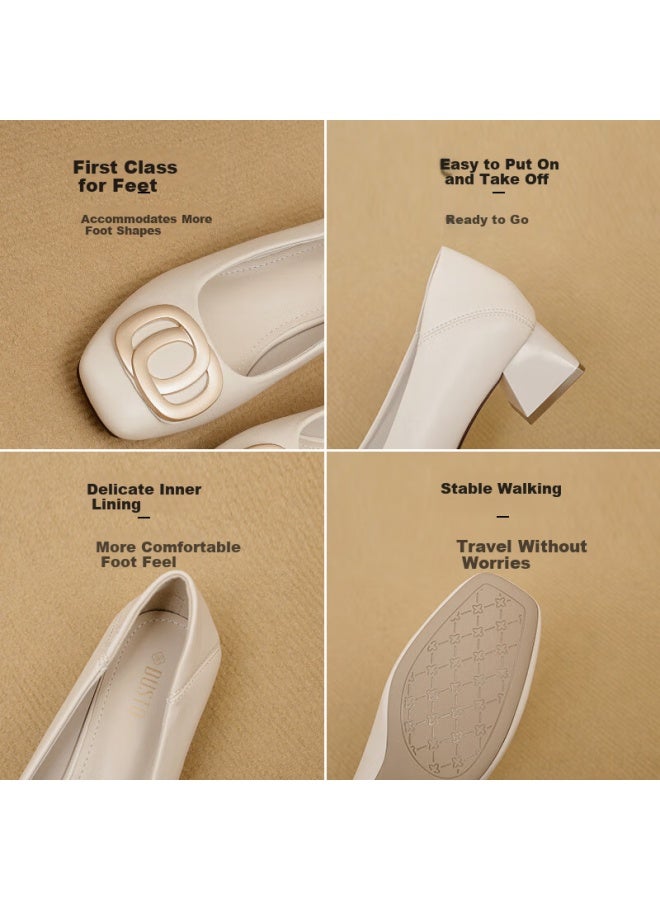 DUSTO Da Dong Commuter Shoes أحذية نسائية ربيع جديد أنيقة كتلة كعب منتصف كعب انزلق على اصبع قدم مربع مشبك زخرفة C0048 - Image 3