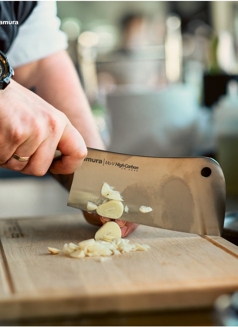 Samura Samura MO-V Cleaver | 7 Inch Blade | G-10 Handle with Stainless Steel Bolster | Single-Layer Molybdenum-Vanadium Steel | Precision Cutting | Corrosion Resistant  - Image 5