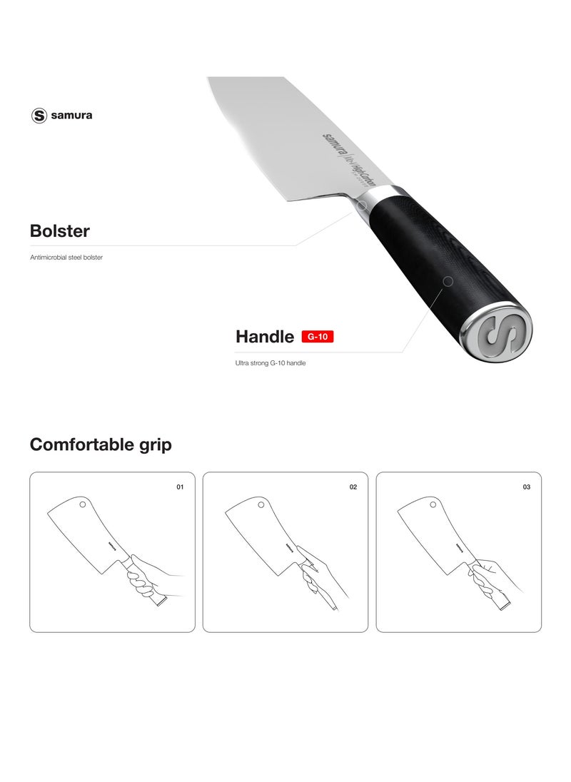 Samura Samura MO-V Cleaver | 7 Inch Blade | G-10 Handle with Stainless Steel Bolster | Single-Layer Molybdenum-Vanadium Steel | Precision Cutting | Corrosion Resistant  - Image 3