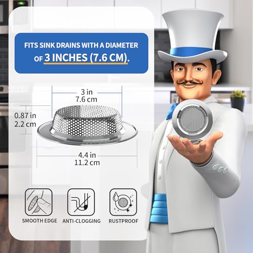 Mr Siga MR.SIGA Kitchen Sink Strainer, Stainless Steel Sink Drain Strainer, Dishwasher Safe, Outer Diameter 4.4 inch/11.2cm, Inner Diameter 3 inch/7.6cm, Pack of 3 - Image 2