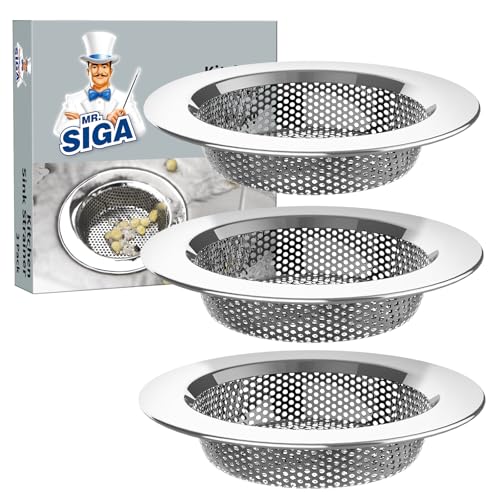 Mr Siga MR.SIGA Kitchen Sink Strainer, Stainless Steel Sink Drain Strainer, Dishwasher Safe, Outer Diameter 4.4 inch/11.2cm, Inner Diameter 3 inch/7.6cm, Pack of 3 - Image 1