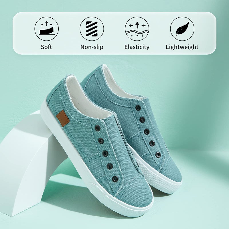 XRH Women's Slip on Shoes Non Slip Fashion Canvas Sneakers Low Top Casual Shoes(Light Green,US7.5) - Image 4
