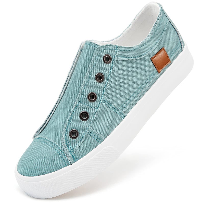 XRH Women's Slip on Shoes Non Slip Fashion Canvas Sneakers Low Top Casual Shoes(Light Green,US7.5) - Image 1