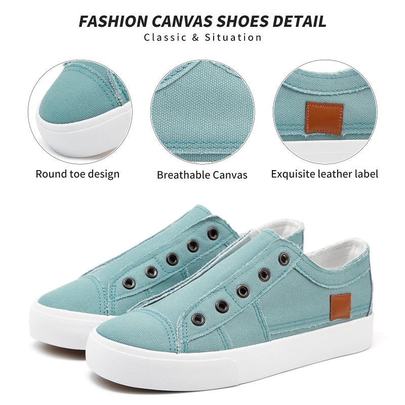 XRH Women's Slip on Shoes Non Slip Fashion Canvas Sneakers Low Top Casual Shoes(Light Green,US7.5) - Image 3