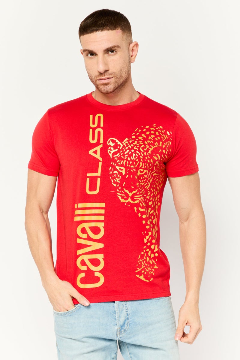 Cavalli Class Men Crew Neck Short Sleeve Graphic Print T-Shirt, Red - Image 1