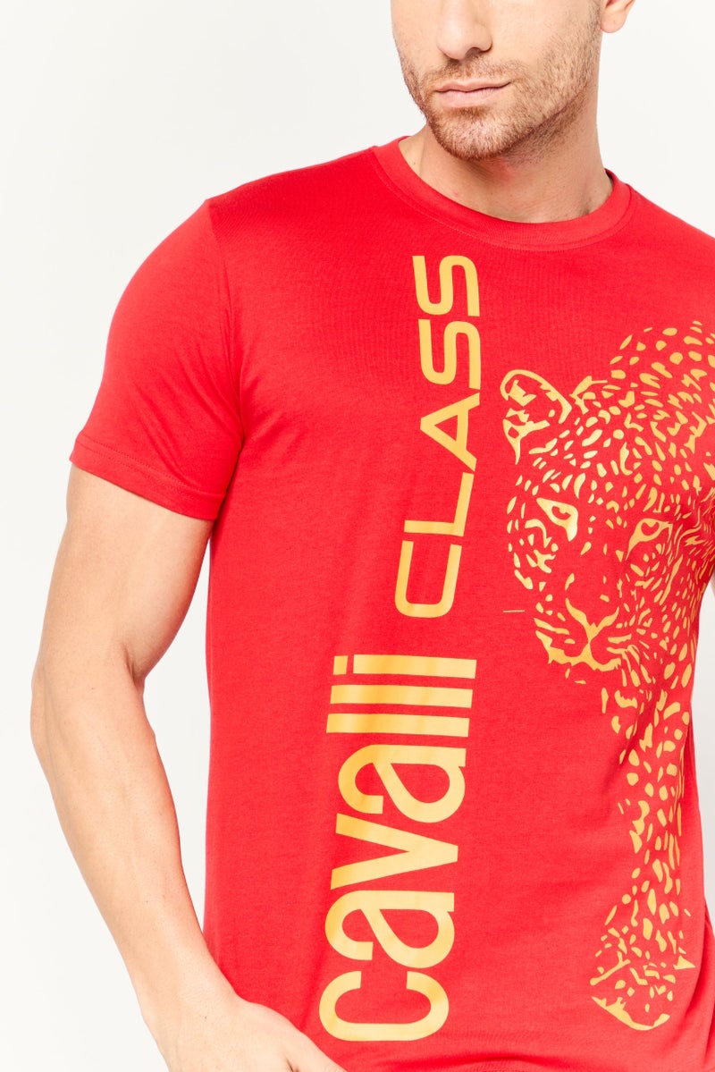 Cavalli Class Men Crew Neck Short Sleeve Graphic Print T-Shirt, Red - Image 3