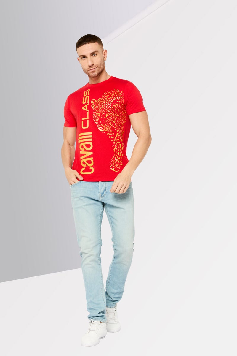 Cavalli Class Men Crew Neck Short Sleeve Graphic Print T-Shirt, Red - Image 2
