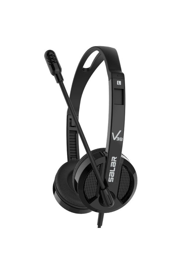 salar Shenglai V38 Computer Headphones With Microphone, 2-in Laptop Wired Headphones With Dual Plugs, Office Gaming English Online Class Noise-cancelling Microphone Headset, Black - Image 4
