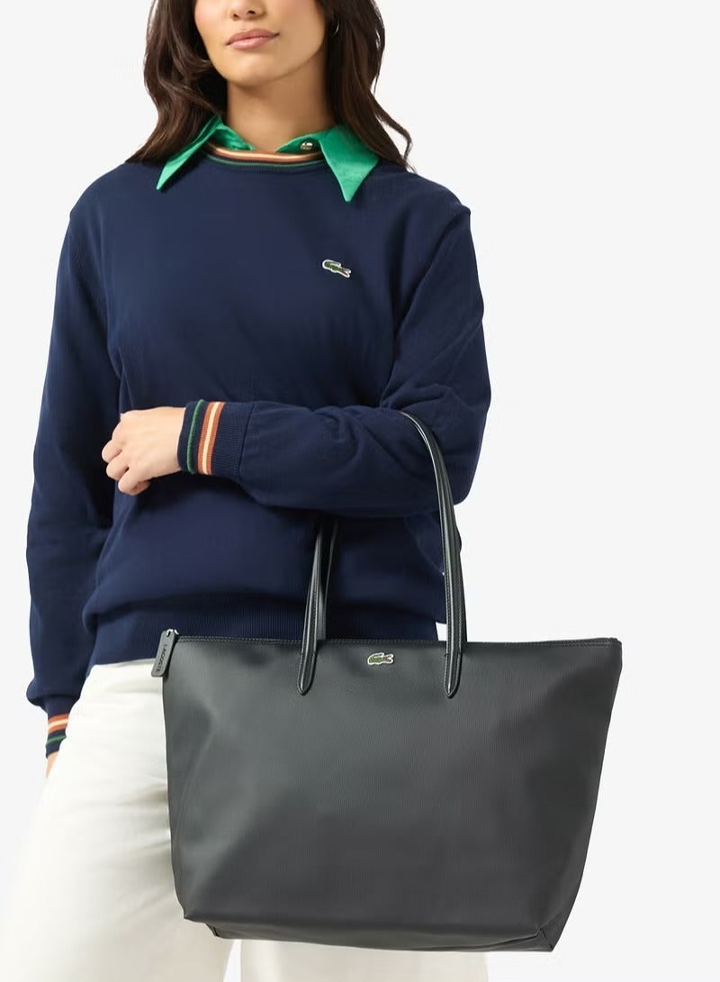 Lacoste Women's L12.12 Concept Fashion Versatile Large Capacity Large Size Zipper Handheld Shoulder Bag Tote Bag Large Black 35cm * 30cm * 14cm - Image 3