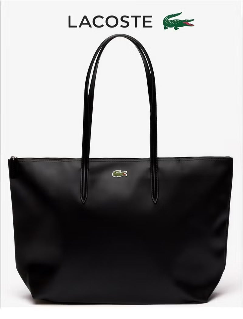 Lacoste Women's L12.12 Concept Fashion Versatile Large Capacity Large Size Zipper Handheld Shoulder Bag Tote Bag Large Black 35cm * 30cm * 14cm - Image 1