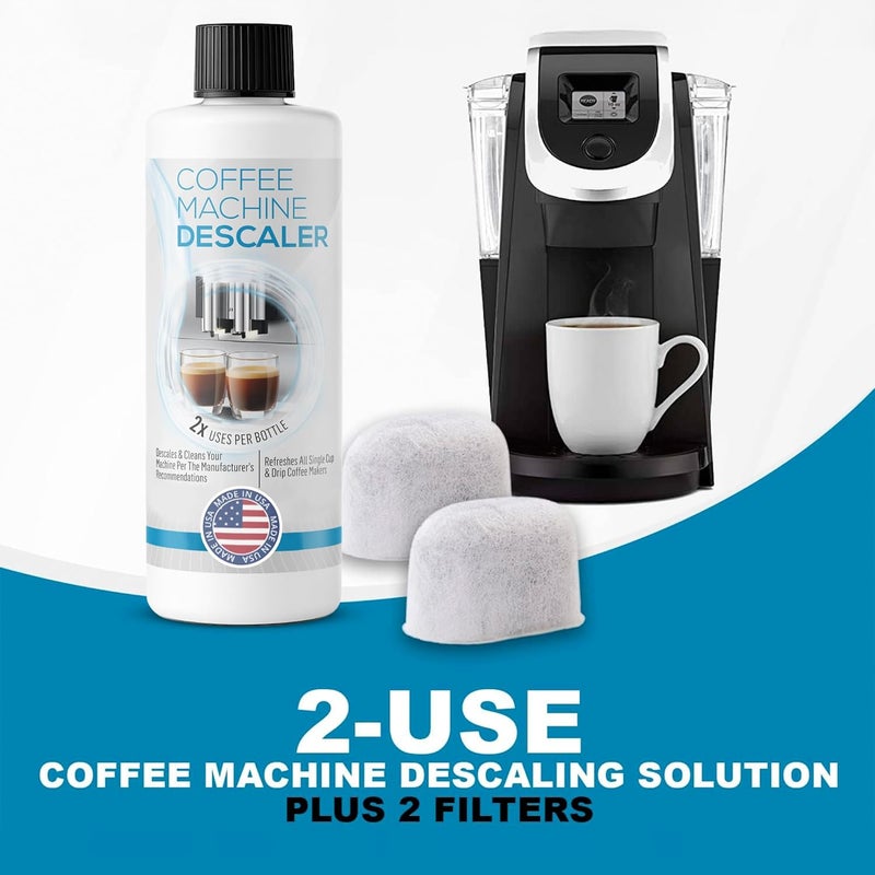FreshFlow Keurig Compatible Descaling Solution (1 Bottle, 2 Uses Plus 2 Filters) - Universal Descaler Cleaner Concentrate Kit For All 1.0 & 2.0 K-Cup Pod Machines and Espresso Machines - Image 2