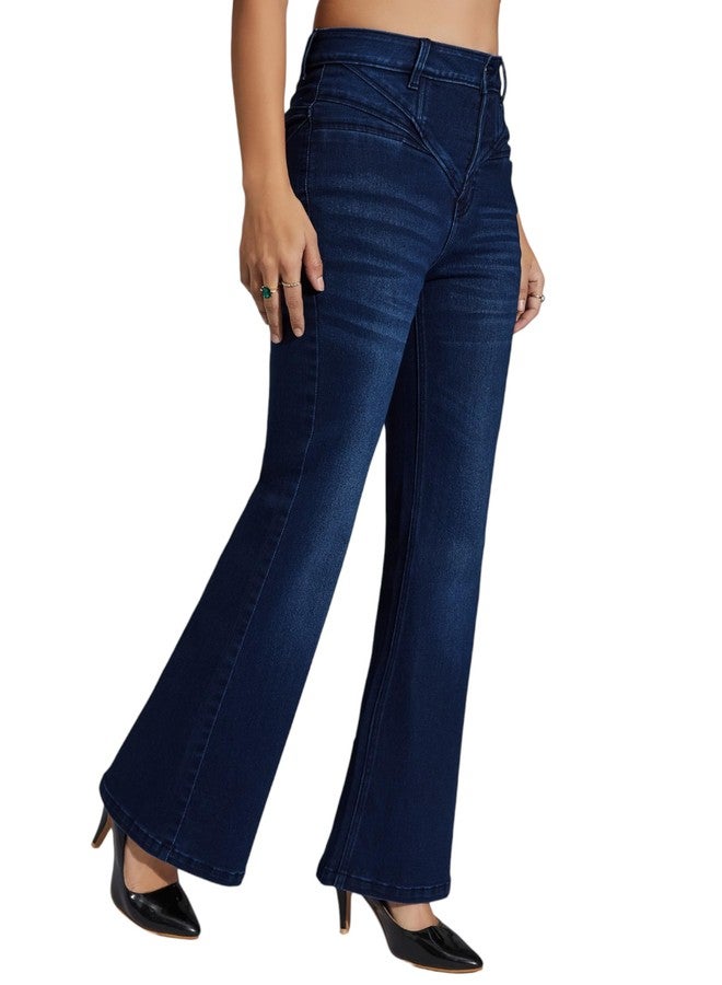 مس تشايس بنطلون جينز نسائي من Miss Chase بقصة بوت كت وخصر عالٍ وطول عادي قابل للتمدد (MCSS18DEN02-19-397-30، أزرق نيلي، 30) - Image 1