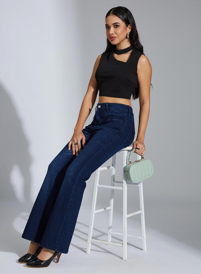 مس تشايس بنطلون جينز نسائي من Miss Chase بقصة بوت كت وخصر عالٍ وطول عادي قابل للتمدد (MCSS18DEN02-19-397-30، أزرق نيلي، 30) - Image 5