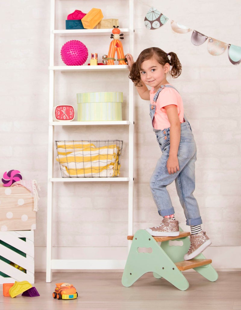 B. toys – Step Stool For Kids – Wooden Stepping Stool – Step Stool For Bedroom, Bathroom, Kitchen – Furniture For Toddlers, Kids – 2+ Years – Peek – A – Boost – Mint - Image 2