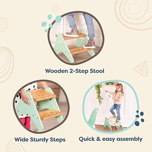 B. toys – Step Stool For Kids – Wooden Stepping Stool – Step Stool For Bedroom, Bathroom, Kitchen – Furniture For Toddlers, Kids – 2+ Years – Peek – A – Boost – Mint - Image 4