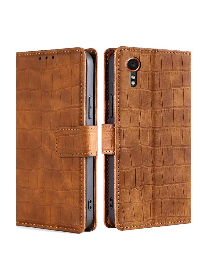 Green Tiger For Samsung Galaxy Xcover 7 5G Skin Feel Crocodile Magnetic Clasp Leather Phone Case(Brown)