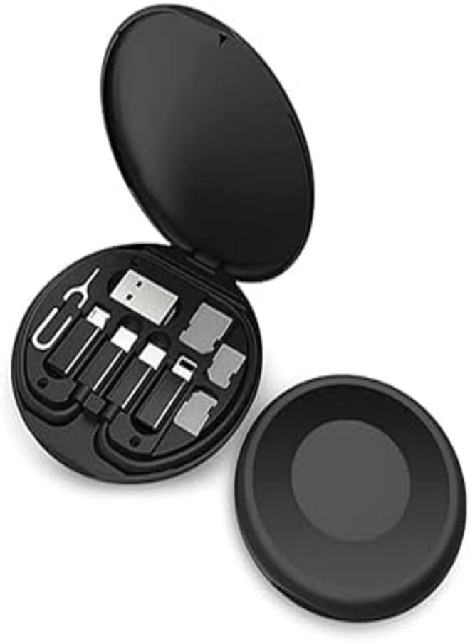 Generic - Plastic All In 1 Fast Charging Travel Data Cable Kit Contains Lightning and Micro USB Port Inbuilt Mobile Stand Compatible With All Types Of Mobile Phones - Black - Image 1