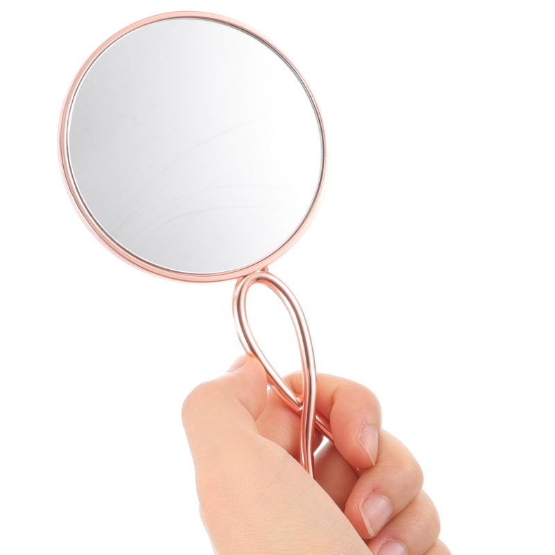 Single Sided Handheld Vanity Mirror 8 Inch Pearl Rose Gold Travel Makeup Mirror - Image 5