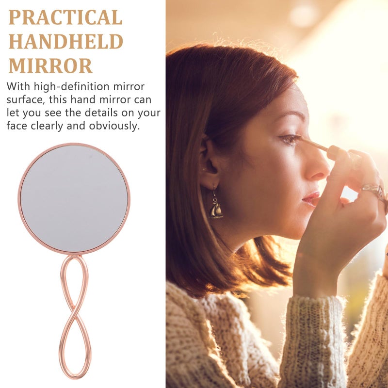 Single Sided Handheld Vanity Mirror 8 Inch Pearl Rose Gold Travel Makeup Mirror - Image 4