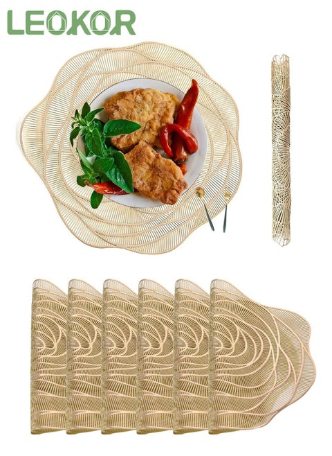 6 Pcs Hollow Silver Dining Table Mats 15 Inch Round Vinyl Placemats for Dining Kitchen Decor Silver Gold