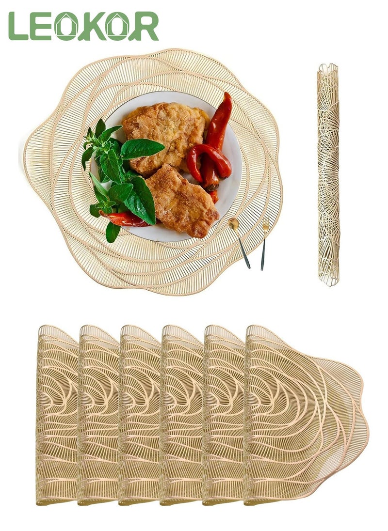 6 Pcs Hollow Silver Dining Table Mats 15 Inch Round Vinyl Placemats for Dining Kitchen Decor Silver Gold