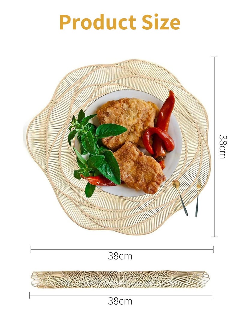 6 Pcs Hollow Silver Dining Table Mats 15 Inch Round Vinyl Placemats for Dining Kitchen Decor Silver Gold