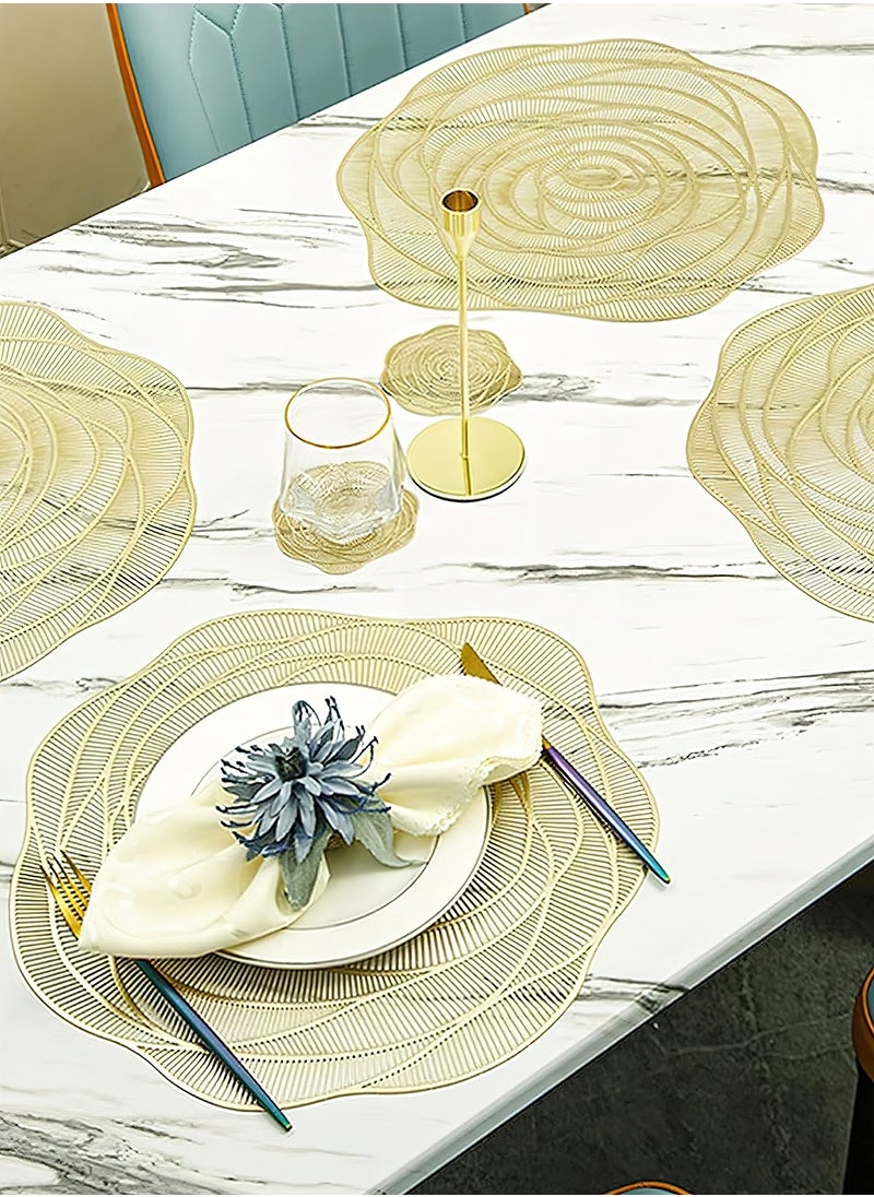 6 Pcs Hollow Silver Dining Table Mats 15 Inch Round Vinyl Placemats for Dining Kitchen Decor Silver Gold